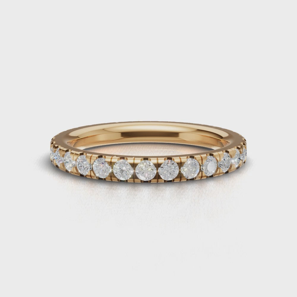 Full Eternity Pave 1.7mm lab grown diamond wedding band, 18K yellow gold - turning