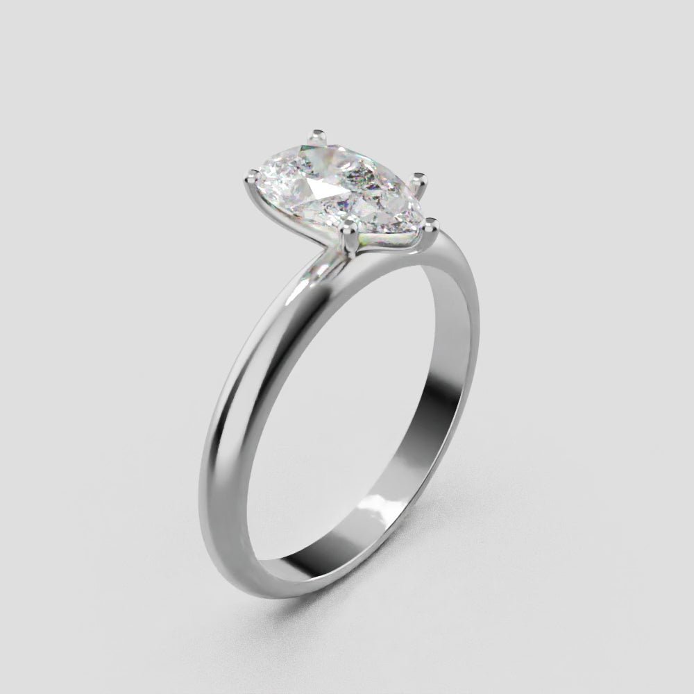 Cinque Punte, 1ct pear lab grown diamond engagement ring, Plain Sides, 5 Prongs, 18K white gold - turning