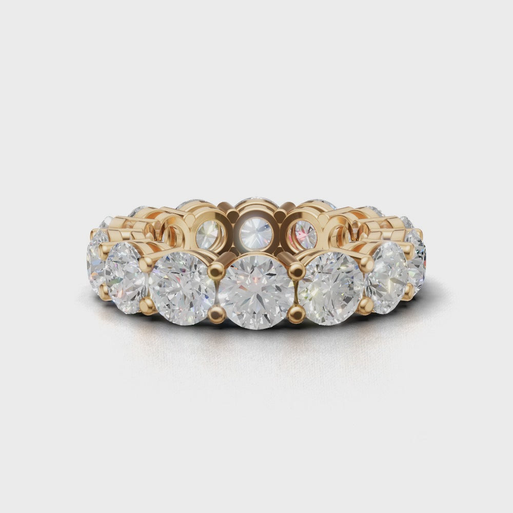Full Eternity Basket 5mm lab grown diamond wedding band, 18K yellow gold - turning