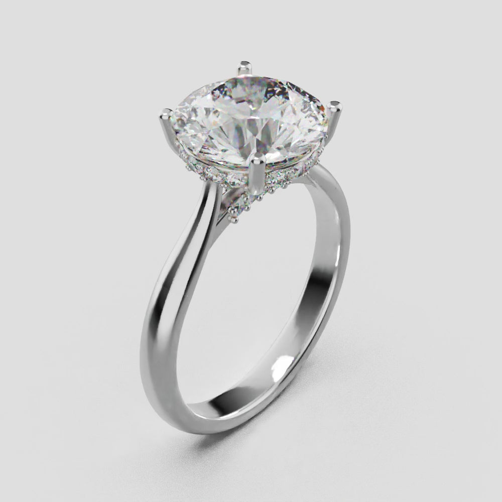 Arcata, 3ct round lab grown diamond engagement ring, Cathedral Hidden Halo Bridge, 18K white gold - turning