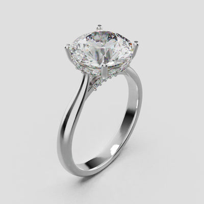 Arcata, 3ct round lab grown diamond engagement ring, Cathedral Hidden Halo Bridge, 18K white gold - turning