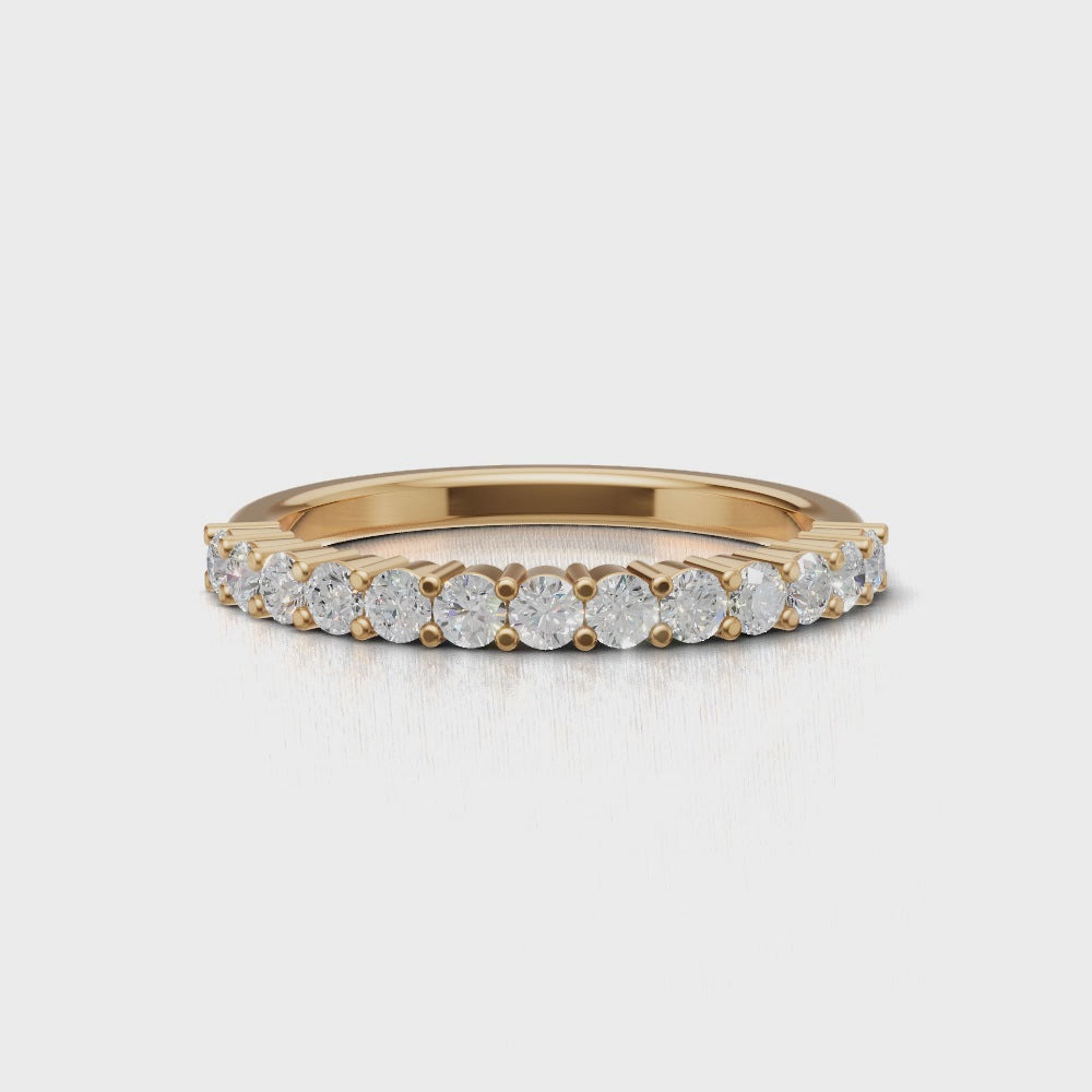 Half Eternity Basket 2mm lab grown diamond wedding band, 18K yellow gold - turning