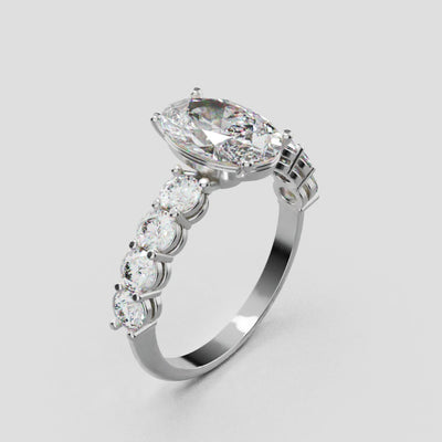 Fiume, 1.5ct oval lab grown diamond engagement ring, 3mm Side Stones, 18K white gold - turning