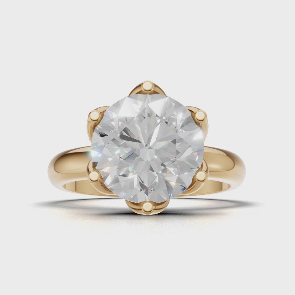 Fiorita, 3ct round lab grown diamond engagement ring, Petal Visible, 18K yellow gold - turning