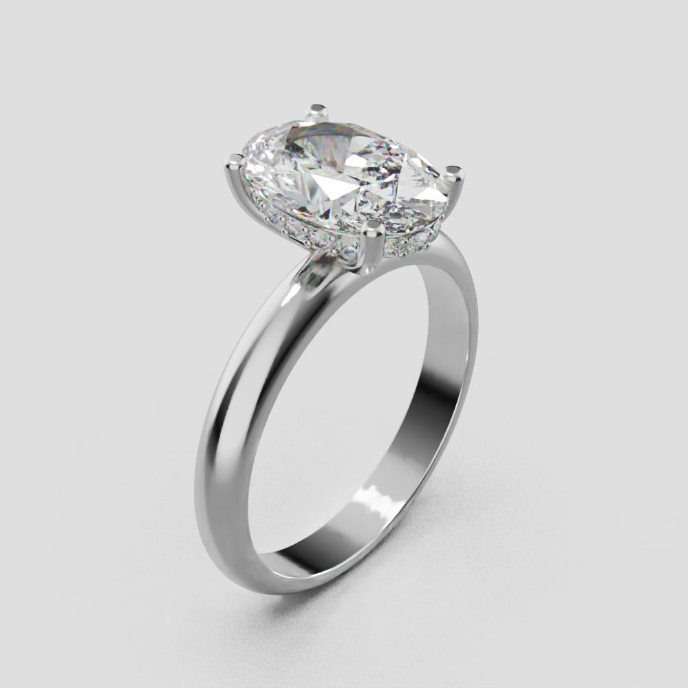 Riserbo, 2ct oval lab grown diamond engagement ring, Plain Sides, Hidden Halo, 18K white gold - turning