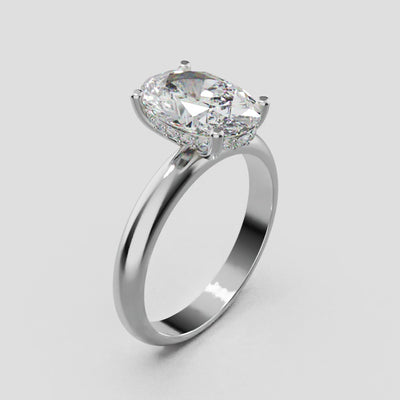 Riserbo, 2ct oval lab grown diamond engagement ring, Plain Sides, Hidden Halo, 18K white gold - turning