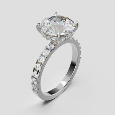Nimbo, 3ct round lab grown diamond engagement ring, 2.0mm Pave, Hidden Halo, 4 Prongs, 18K white gold - turning