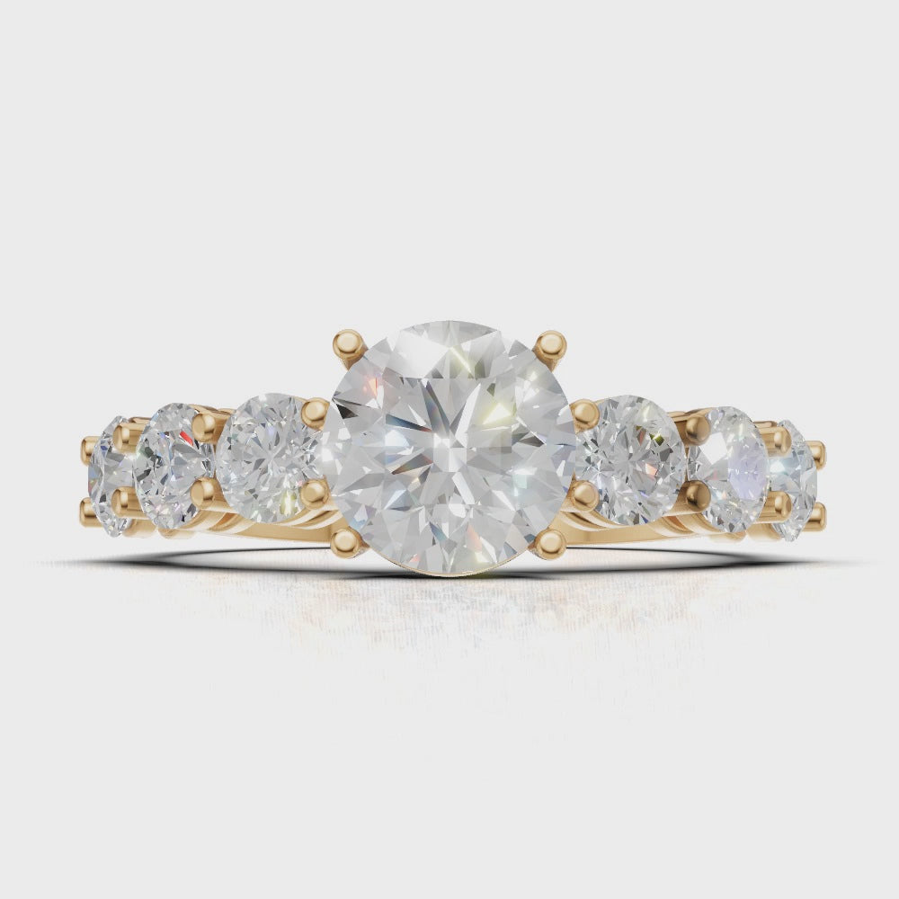 Corso, 1ct round lab grown diamond engagement ring, 3.5mm Side Stones, 18K yellow gold - turning