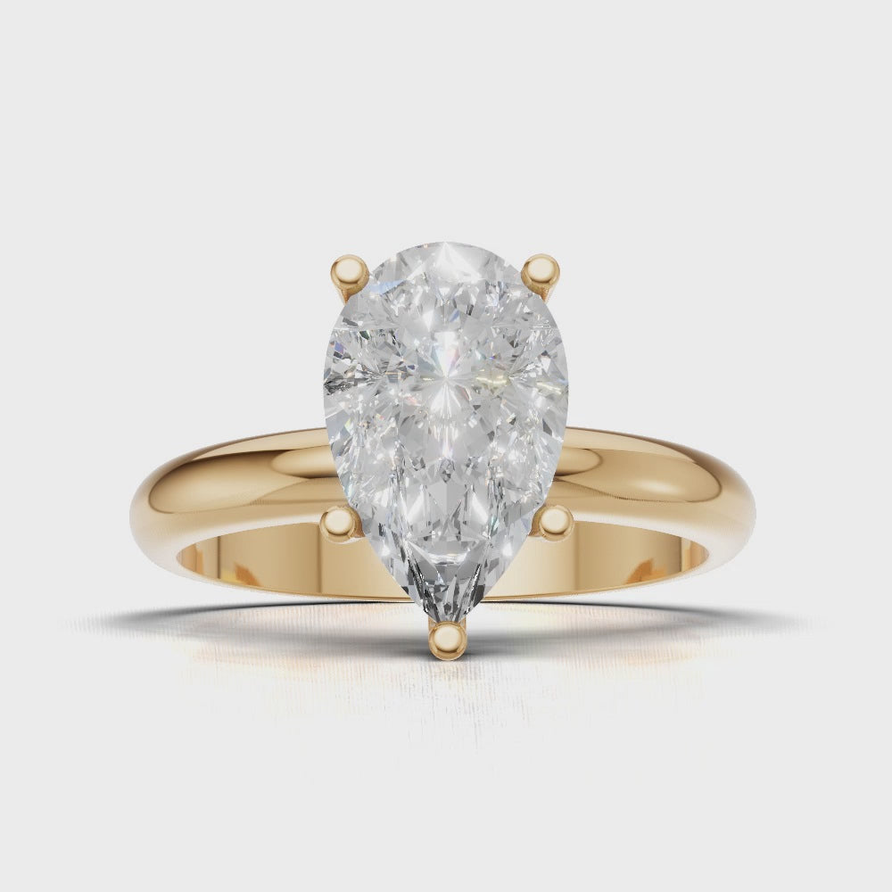 Cinque Punte, 1.5ct pear lab grown diamond engagement ring, Plain Sides, 5 Prongs, 18K yellow gold - turning