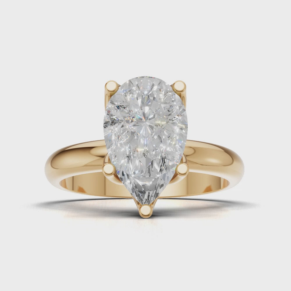Sboccio, 2ct pear lab grown diamond engagement ring, Petal Set, 18K yellow gold - turning