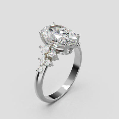 Sciame, 2ct oval lab grown diamond engagement ring, Cluster, 18K white gold - turning