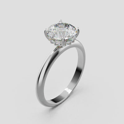 Costante, 1.5ct round lab grown diamond engagement ring, Plain Sides, Hidden Halo, 4 Prongs, Fixed Width, 18K white gold - turning
