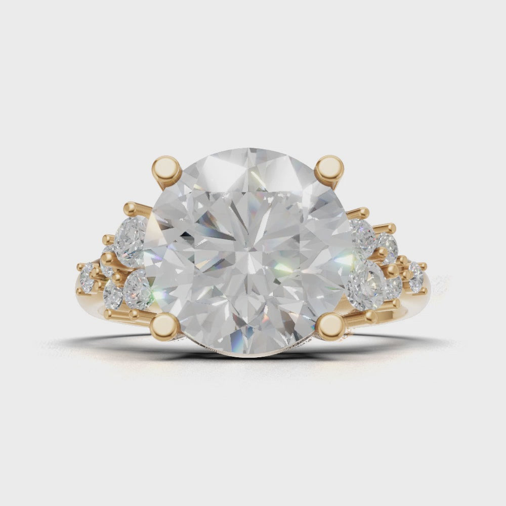 Grappolo, 3ct round lab grown diamond engagement ring, Cluster, 18K yellow gold - turning