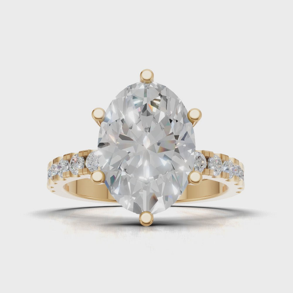 Bagliore, 3ct oval lab grown diamond engagement ring, 2.0mm Pave, 6 Prongs, 18K yellow gold - turning