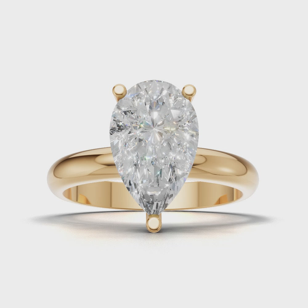 Sobria, 2ct pear lab grown diamond engagement ring, Plain Gallery, 18K yellow gold - turning