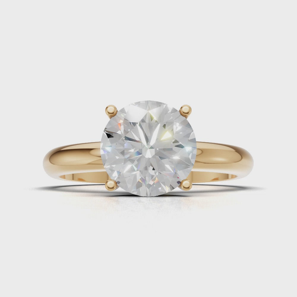 Limpido, 1.5ct round lab grown diamond engagement ring, Plain Sides, Plain Gallery, 4 Prongs, 18K yellow gold - turning