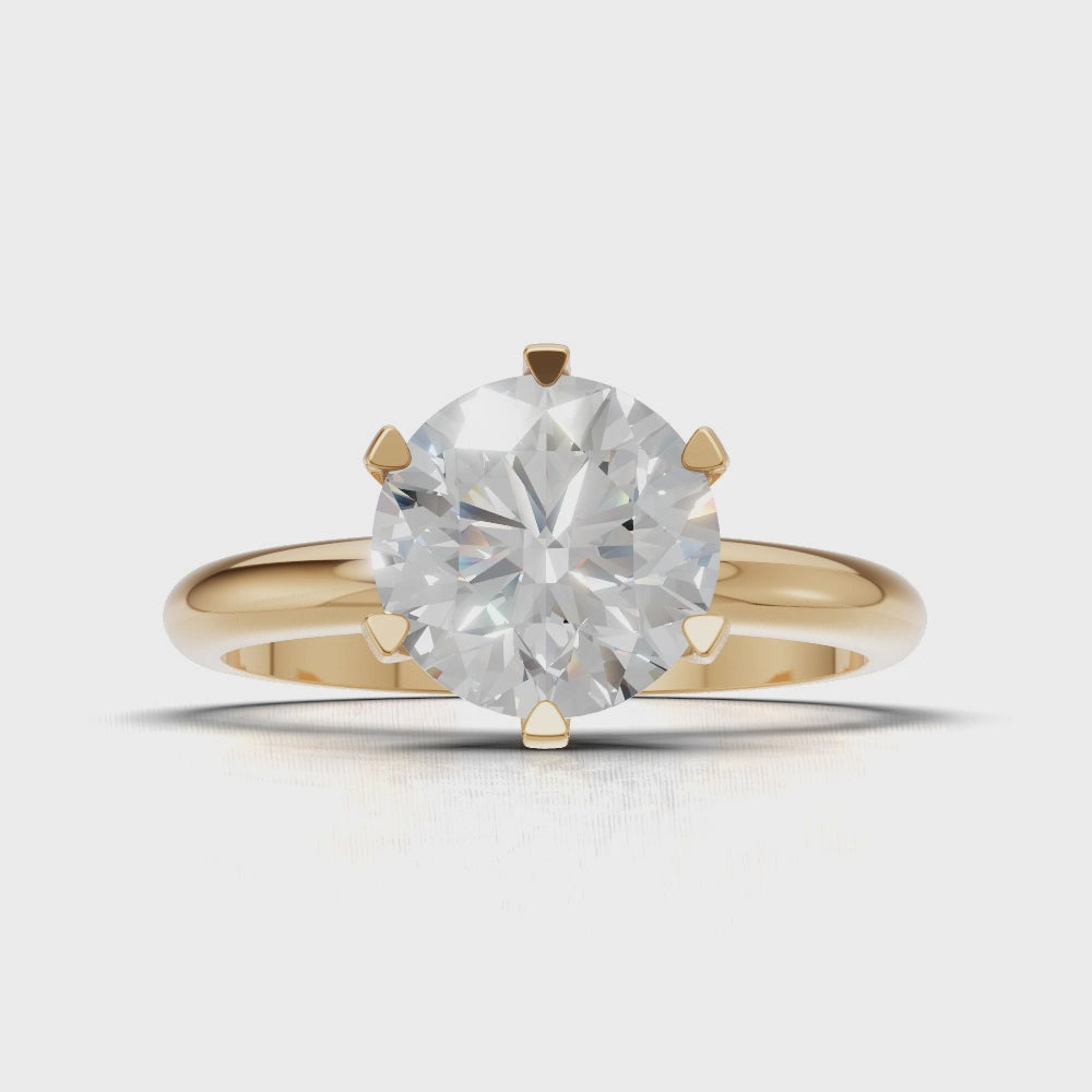 Retta, 1.5ct round lab grown diamond engagement ring, Plain Sides, 6 Prongs, Fixed Width, 18K yellow gold - turning