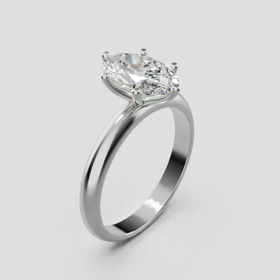 Sestante, 1.5ct oval lab grown diamond engagement ring, Plain Sides, 6 Prongs, 18K white gold - turning