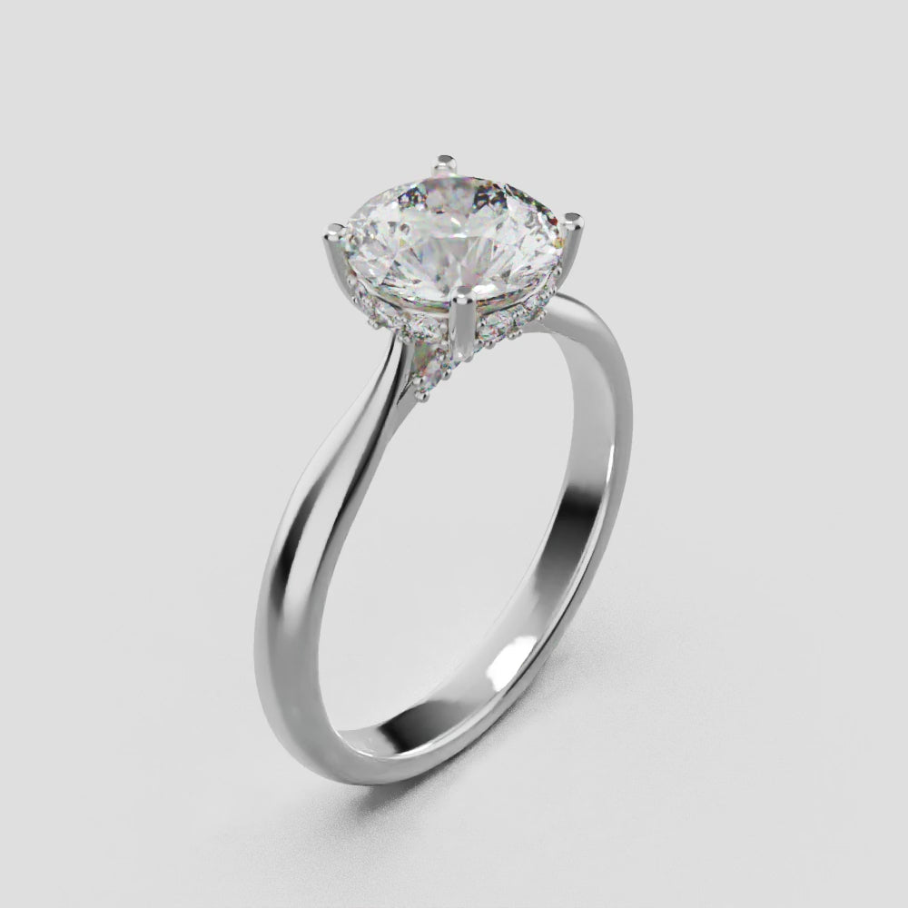 Arcata, 1.5ct round lab grown diamond engagement ring, Cathedral Hidden Halo Bridge, 18K white gold - turning