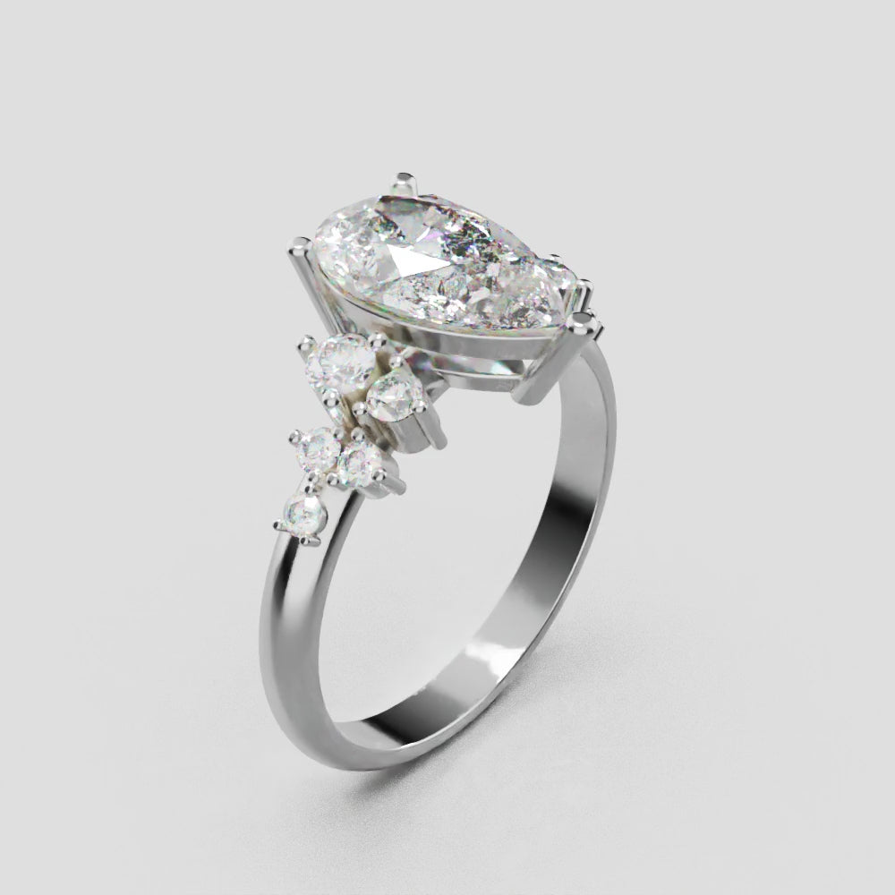 Nido, 1.5ct pear lab grown diamond engagement ring, Cluster, 18K white gold - turning