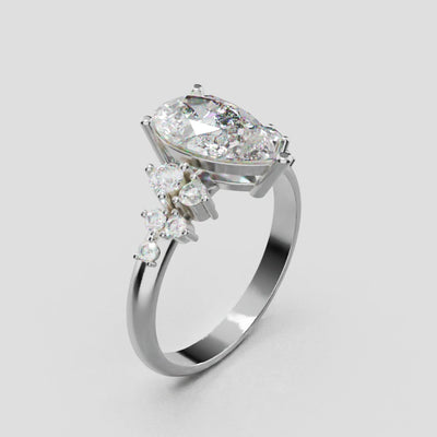 Nido, 1.5ct pear lab grown diamond engagement ring, Cluster, 18K white gold - turning