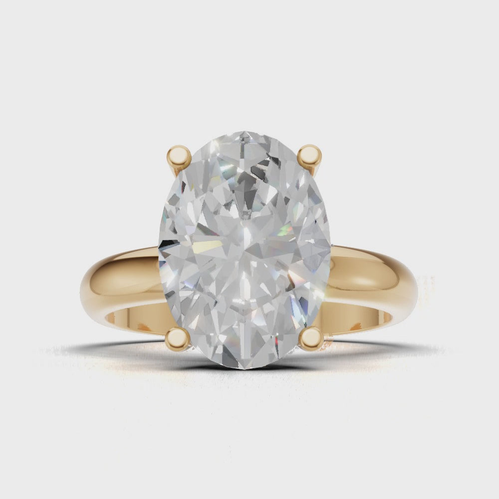 Riserbo, 3ct oval lab grown diamond engagement ring, Plain Sides, Hidden Halo, 18K yellow gold - turning