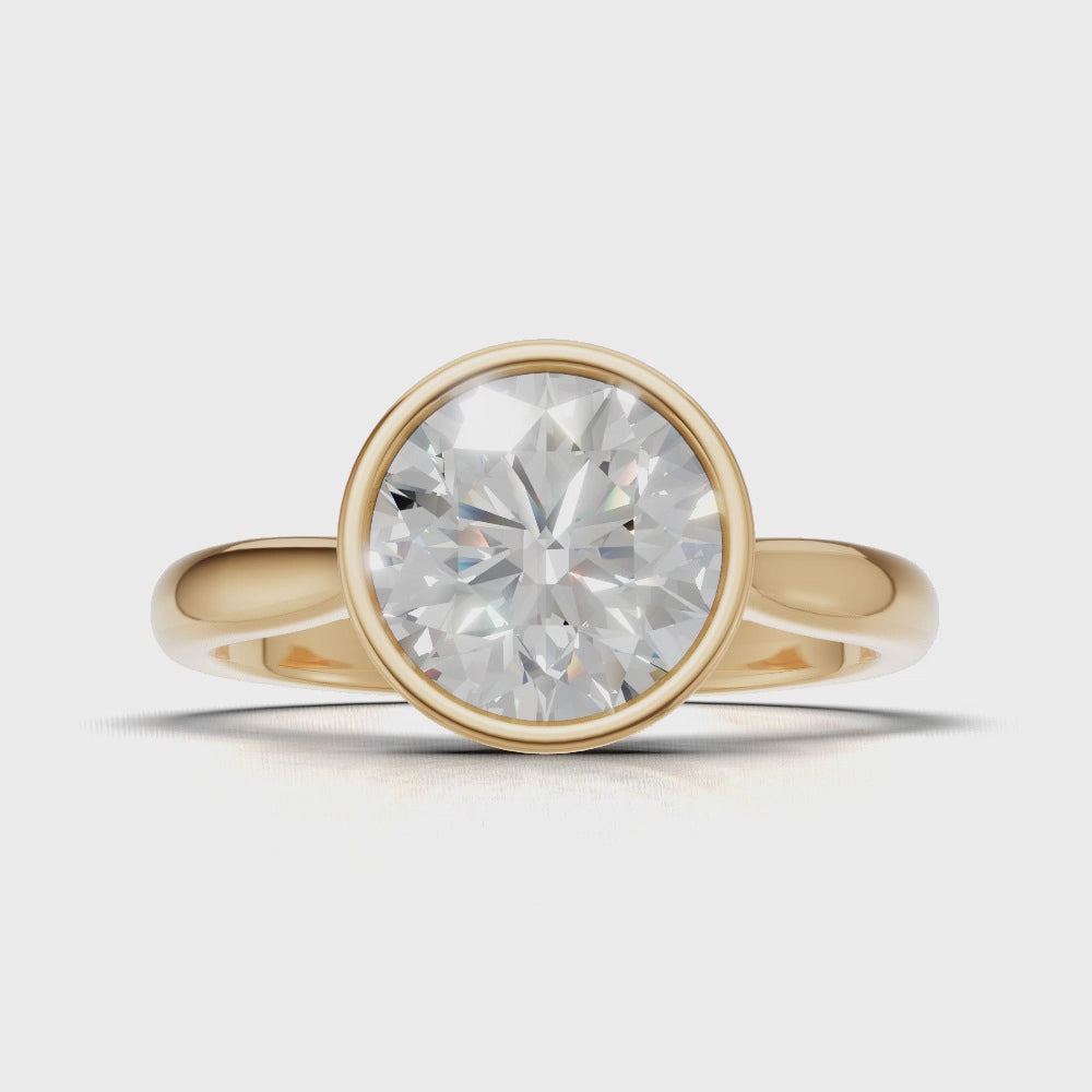 Cerchia, 1.5ct round lab grown diamond engagement ring, Bezel Cathedral, 18K yellow gold - turning