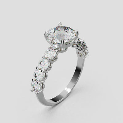Viale, 1.5ct round lab grown diamond engagement ring, 3mm Side Stones, 18K white gold - turning