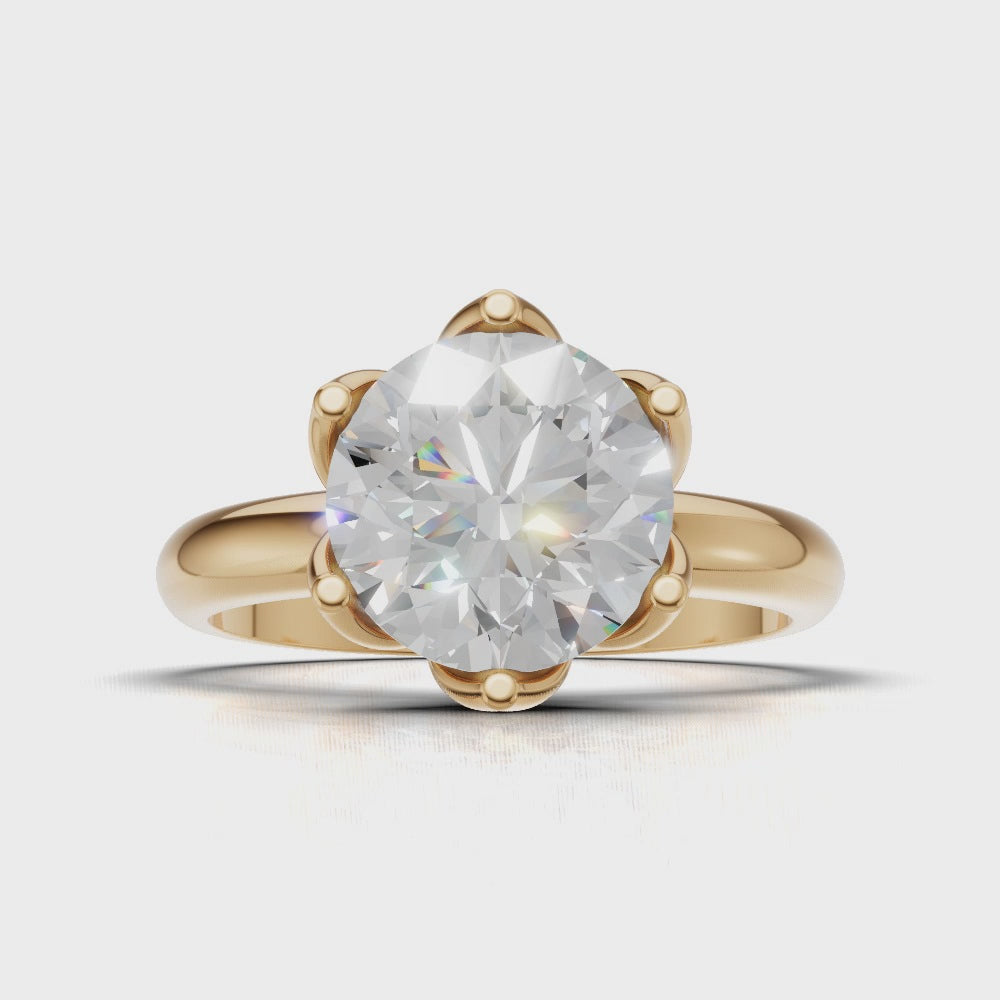 Fiorita, 2ct round lab grown diamond engagement ring, Petal Visible, 18K yellow gold - turning
