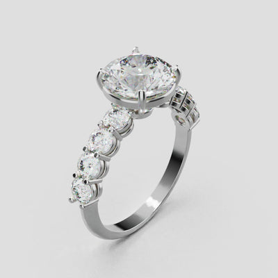 Viale, 2ct round lab grown diamond engagement ring, 3mm Side Stones, 18K white gold - turning