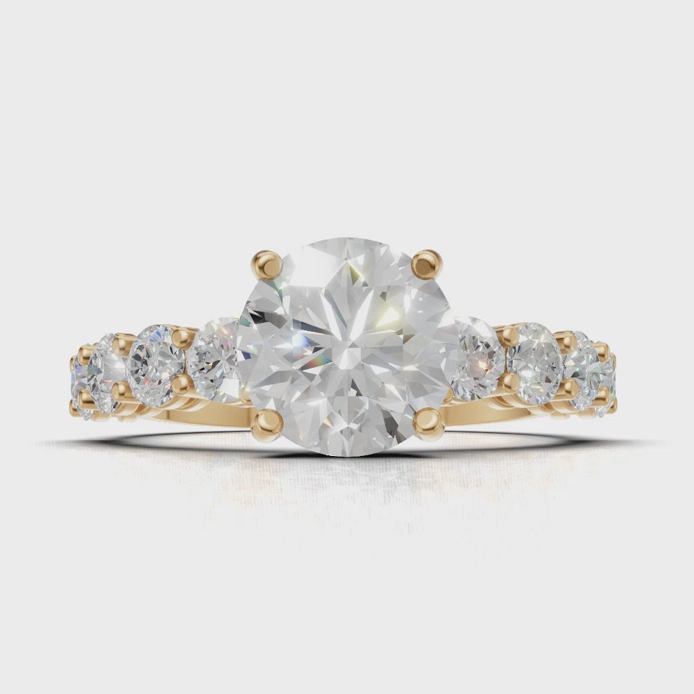 Viale, 1.5ct round lab grown diamond engagement ring, 3mm Side Stones, 18K yellow gold - turning