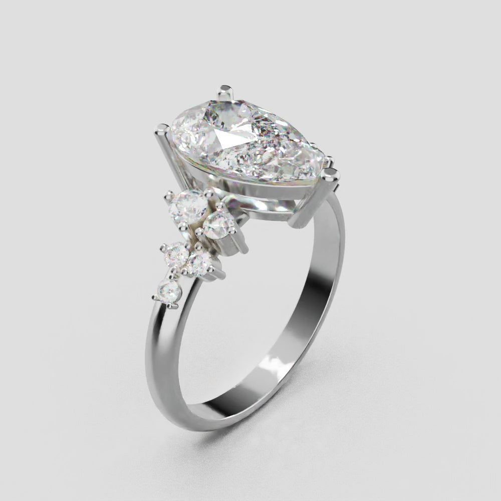 Nido, 2ct pear lab grown diamond engagement ring, Cluster, 18K white gold - turning