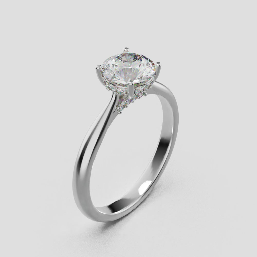 Arcata, 1ct round lab grown diamond engagement ring, Cathedral Hidden Halo Bridge, 18K white gold - turning