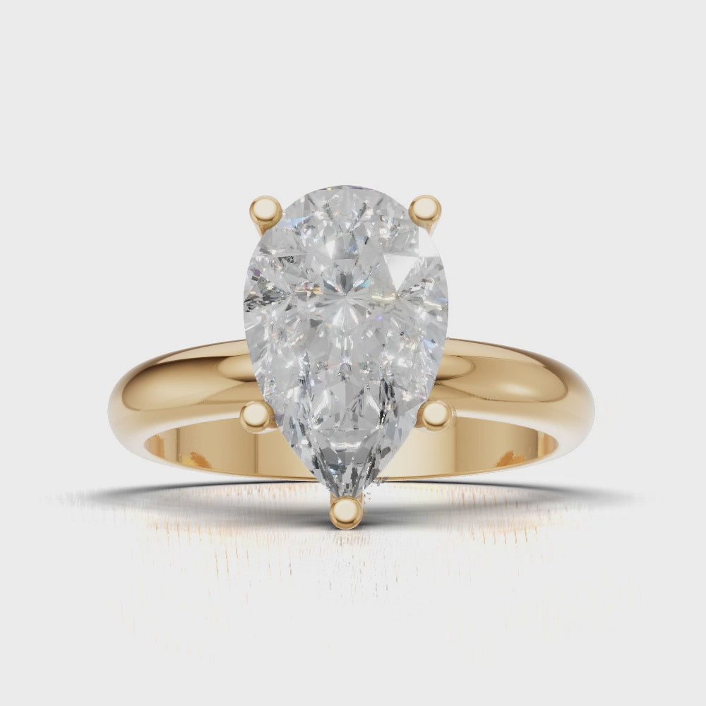 Cinque Punte, 2ct pear lab grown diamond engagement ring, Plain Sides, 5 Prongs, 18K yellow gold - turning