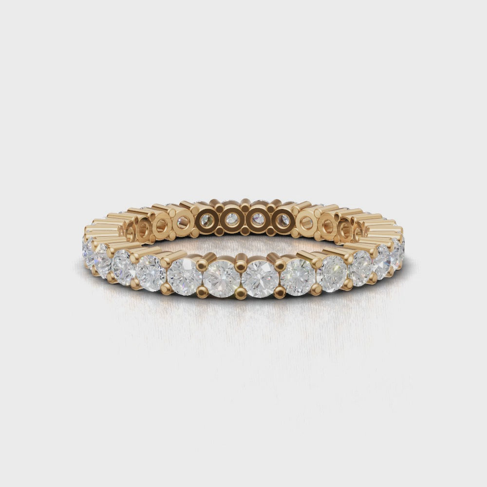 Full Eternity Basket 2.2mm lab grown diamond wedding band, 18K yellow gold - turning