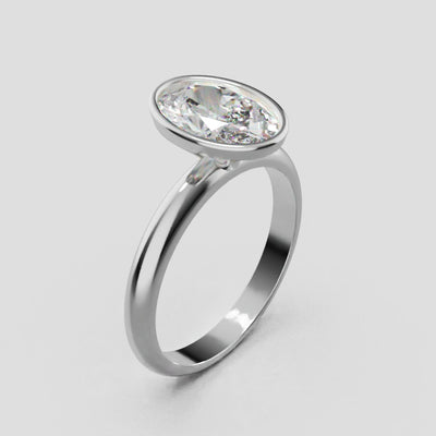 Alba, 1.5ct oval lab grown diamond engagement ring, Bezel, 18K white gold - turning