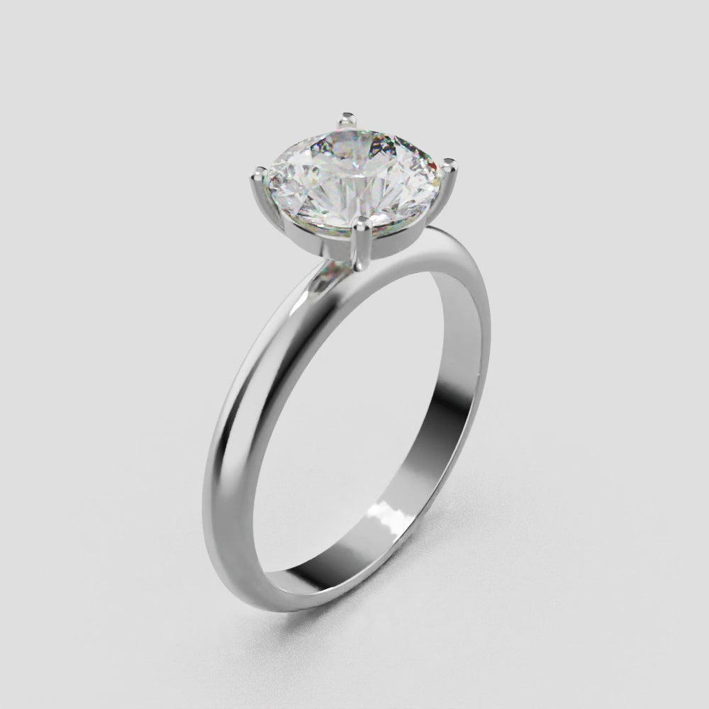 Limpido, 1.5ct round lab grown diamond engagement ring, Plain Sides, Plain Gallery, 4 Prongs, 18K white gold - turning