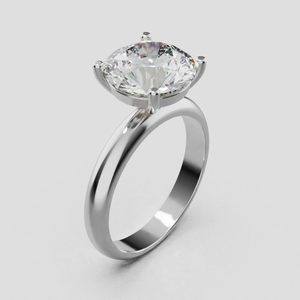 Limpido, 3ct round lab grown diamond engagement ring, Plain Sides, Plain Gallery, 4 Prongs, 18K white gold - turning