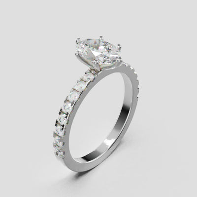 Pioggia, 1ct oval lab grown diamond engagement ring, 1.8mm Pave, 6 Prongs, 18K white gold - turning
