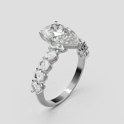 Lacrima, 2ct pear lab grown diamond engagement ring, 3mm Side Stones, 18K white gold - turning