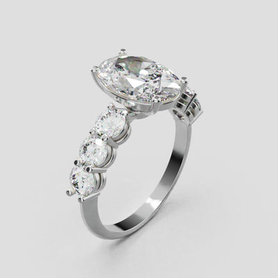 Delta, 2ct oval lab grown diamond engagement ring, 3.5mm Side Stones, 18K white gold - turning