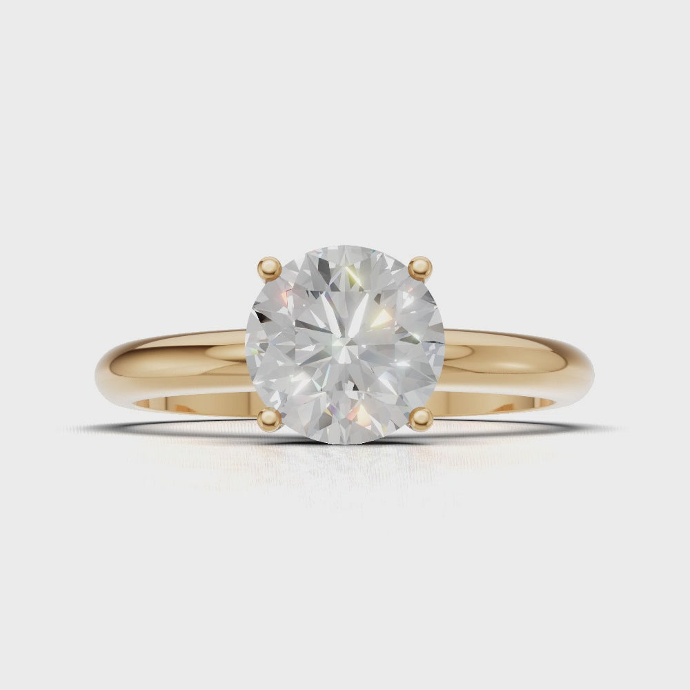 Limpido, 1ct round lab grown diamond engagement ring, Plain Sides, Plain Gallery, 4 Prongs, 18K yellow gold - turning