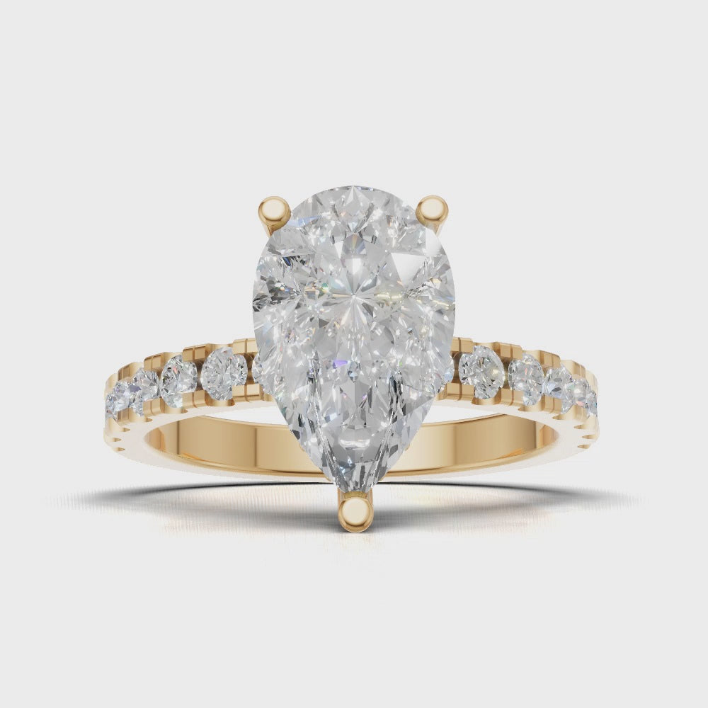 Alcova, 2ct pear lab grown diamond engagement ring, 2.0mm Pave, Hidden Halo, 18K yellow gold - turning