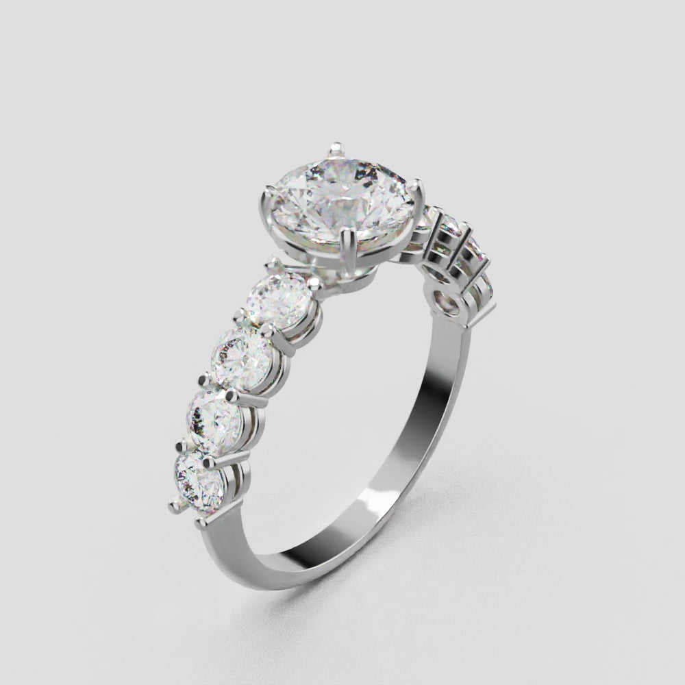 Viale, 1ct round lab grown diamond engagement ring, 3mm Side Stones, 18K white gold - turning