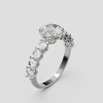 Viale, 1ct round lab grown diamond engagement ring, 3mm Side Stones, 18K white gold - turning