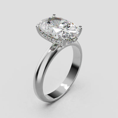 Riserbo, 3ct oval lab grown diamond engagement ring, Plain Sides, Hidden Halo, 18K white gold - turning