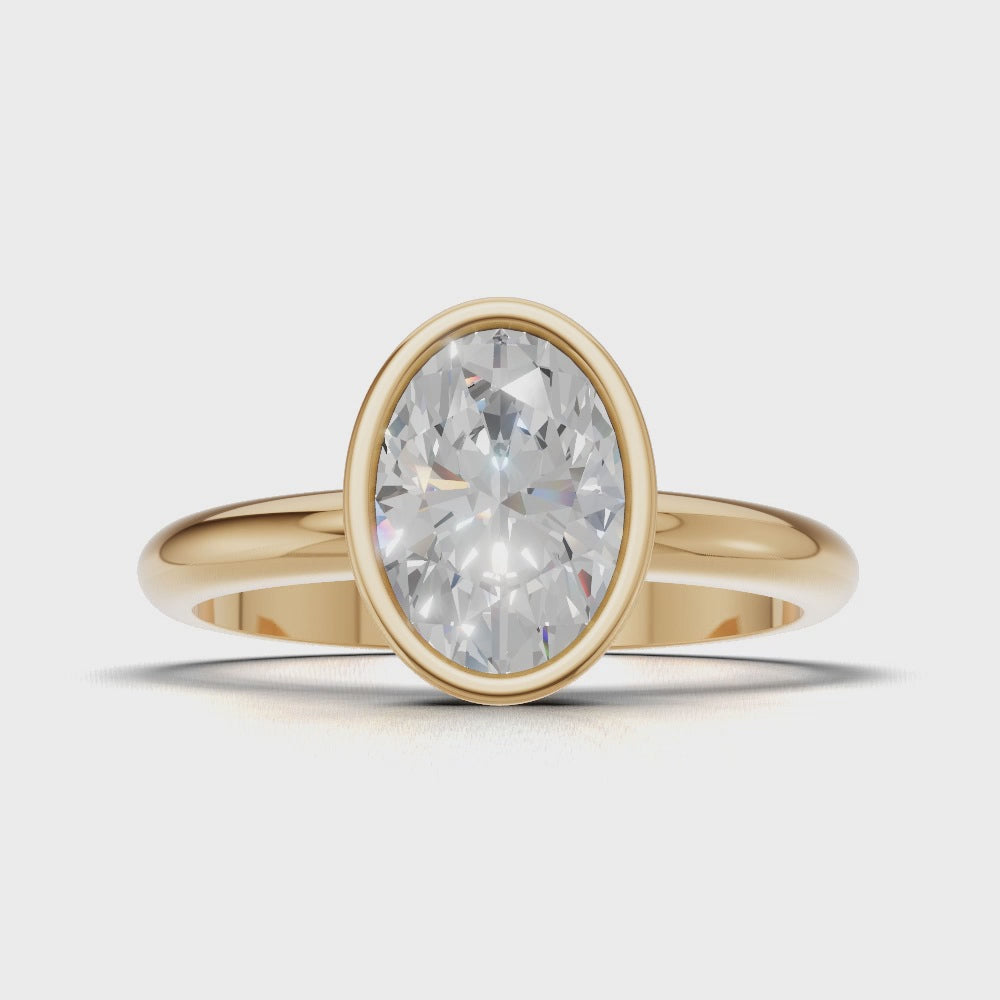 Alba, 1ct oval lab grown diamond engagement ring, Bezel, 18K yellow gold - turning