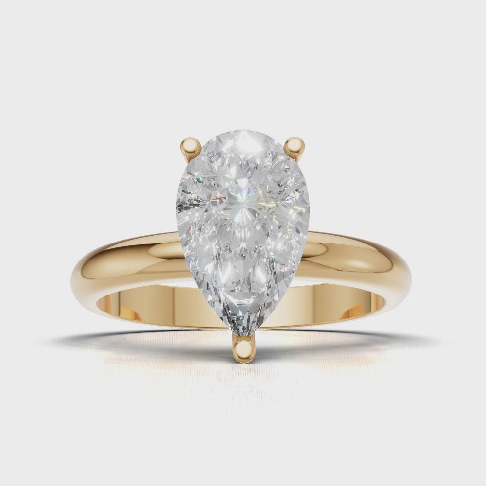 Sobria, 1.5ct pear lab grown diamond engagement ring, Plain Gallery, 18K yellow gold - turning