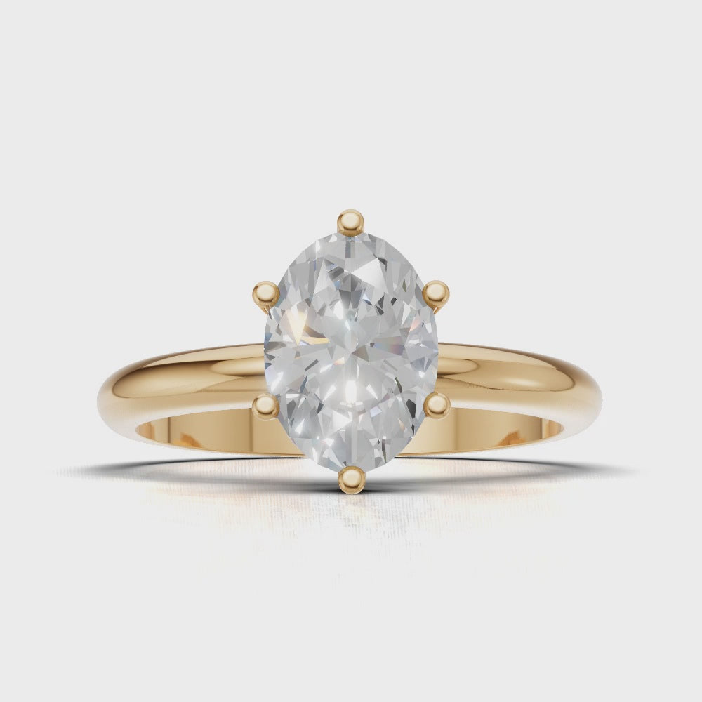 Sestante, 1ct oval lab grown diamond engagement ring, Plain Sides, 6 Prongs, 18K yellow gold - turning
