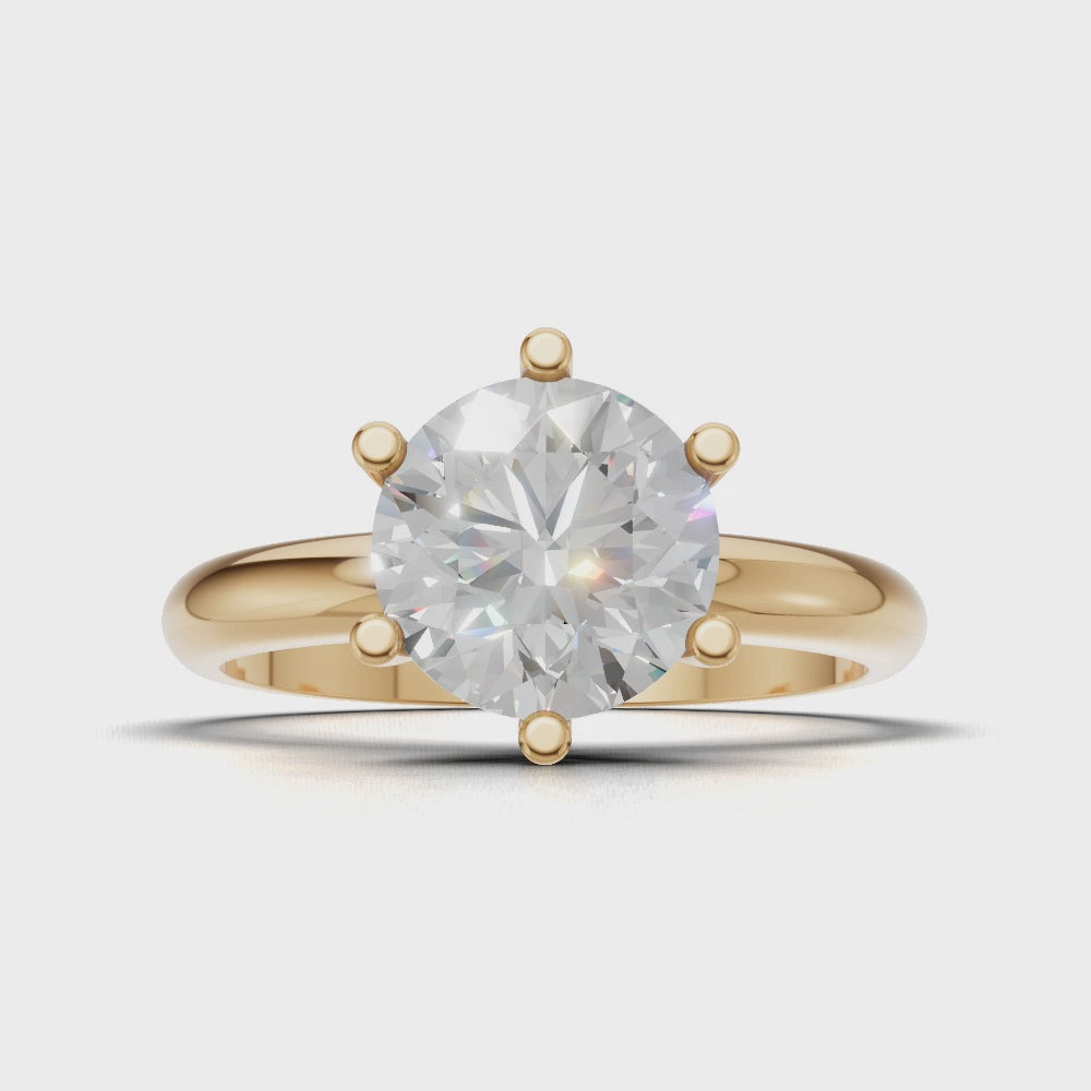 Sei Stelle, 1.5ct round lab grown diamond engagement ring, Plain Sides, 6 Prongs, 18K yellow gold - turning